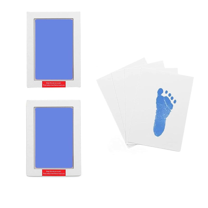 LelonHo 2 Pack Large Inkless Hand and Footprint Kit Clean Touch Ink Pad for Baby Pet Paw Print Kit(2 Blue Ink Pads,4 Imprint Cards) - Image 1
